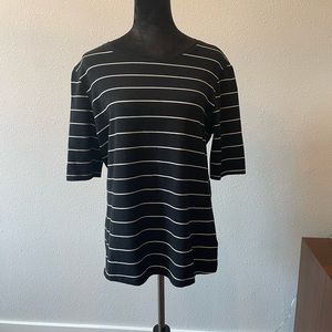 Who What Where Black and White Striped Tee with Elbow Length Sleeves